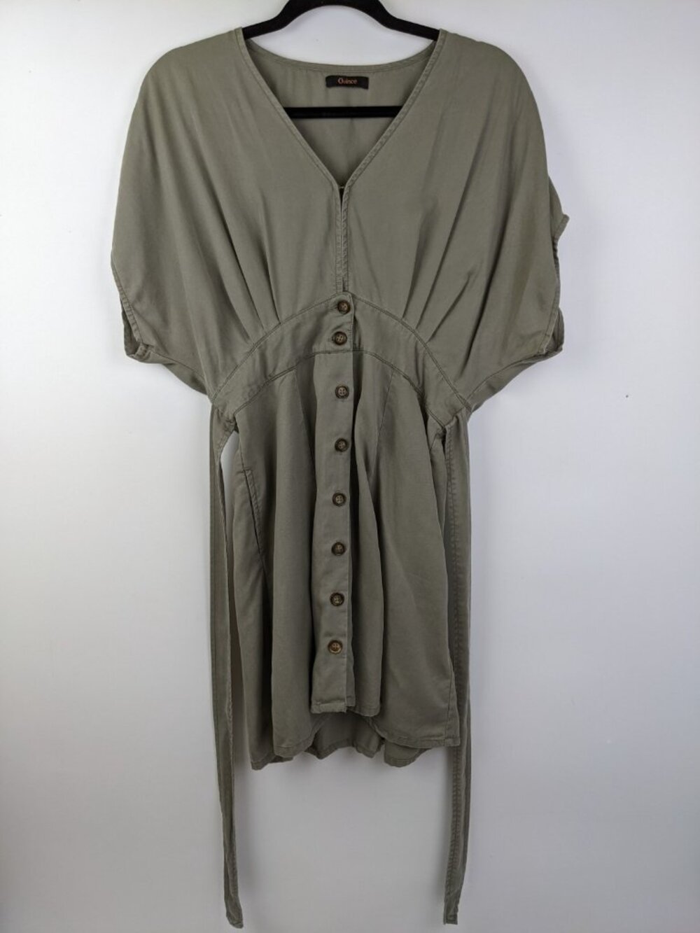 Quince Vintage Wash Tencel Button Front Dress Olive Womens Size Medium Green